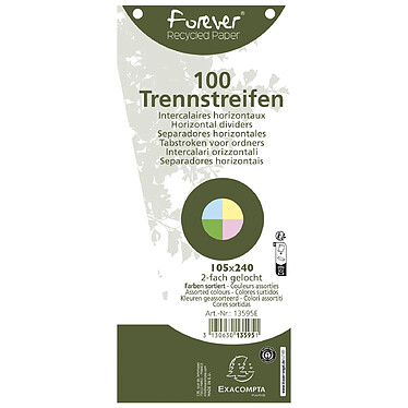 EXACOMPTA Paquet 100 fiches intercalaires trapézoïdales unies perforées Forever - 105x240mm - Couleurs assorties pas cher