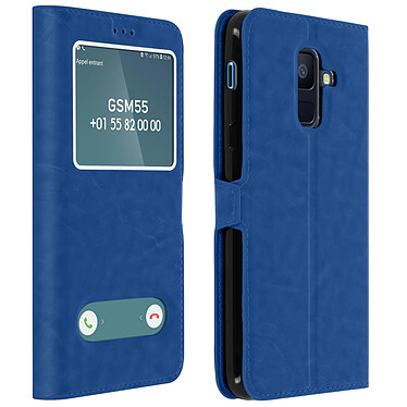 Avizar Etui folio Bleu Éco-cuir pour Samsung Galaxy A6 Plus