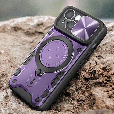 Avis Avizar Coque pour iPhone 15 Bague Métallique Bi-matière Antichoc Violet