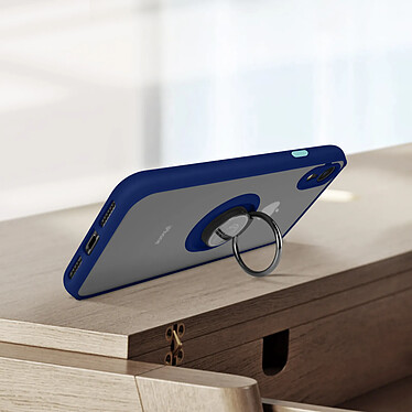 Avizar Coque iPhone XR Bi-matière Bague Métallique Support bleu nuit pas cher