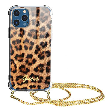 Guess Coque pour iPhone 12 Pro Max avec Chaîne de Cou Motif Léopard  Orange