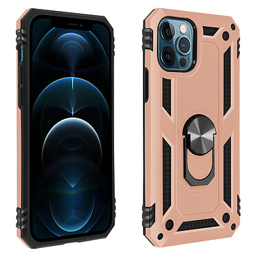 Avizar Coque iPhone 12 Pro Max Antichoc bi-matière Bague Support Vidéo - rose champagne