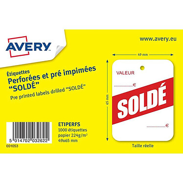 AVERY ETIPERFS - 1000 étiquettes perforées - 49 x 65 mm