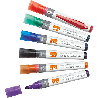 NOBO Lot de 6 Marqueur effaçable à sec Liquid Ink Pointe ogive Coloris assortis