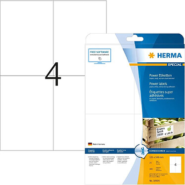 HERMA Boite de 100 Etiquettes SuperPrint Power 105 x 148 mm Blanc