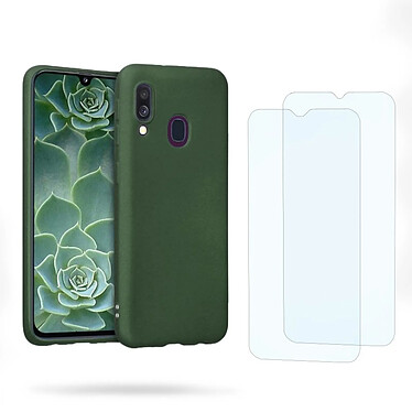 Acheter Evetane Coque Samsung Galaxy A40 Vert Foret Silicone liquide + 2 Vitres en Verre trempé Protection écran Antichocs