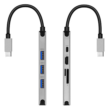 Swissten Hub USB-C 8en1 3x USB 1x USB-C 1x HDMI 1x Ethernet 1 Entrée SD Micro-SD .