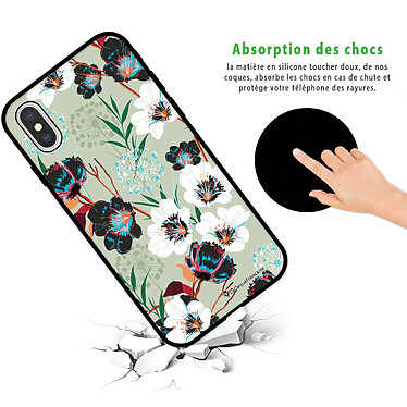 Avis LaCoqueFrançaise Coque iPhone X/Xs Silicone Liquide Douce noir Fleurs vert d'eau