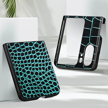 Avis Avizar Coque Cuir pour Oppo Find N2 Flip Effet Croco Deux Pièces Bords Surélevés Bleu Turquoise