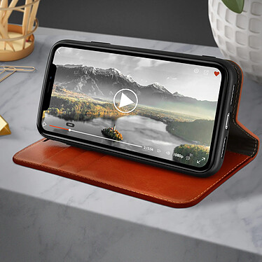 Avizar Étui iPhone 11 Pro Max Folio Cuir Véritable Porte cartes Support Vidéo camel pas cher