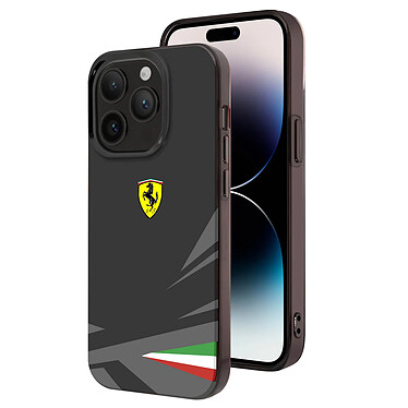 Ferrari Coque pour iPhone 14 Pro Max Bi-matière Compatible Charge QI Noir