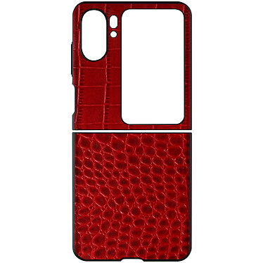 Avizar Coque Cuir pour Oppo Find N2 Flip Effet Croco Deux Pièces Bords Surélevés Rouge