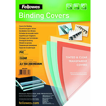 FELLOWES Pack de 100 Couvertures de reliure PVC A3 200 Microns Transparent