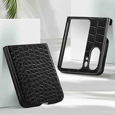 Avis Avizar Coque Cuir pour Oppo Find N2 Flip Effet Croco Deux Pièces Bords Surélevés Noir