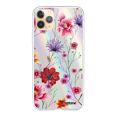 Evetane Coque iPhone 12/12 Pro silicone fond holographique Fleurs Multicolores Design