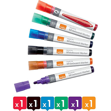 Acheter NOBO Lot de 6 Marqueur effaçable à sec Liquid Ink Pointe ogive Coloris assortis