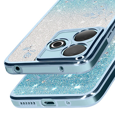 Avizar Coque Silicone pour Xiaomi Redmi 13 Motif Fleurs Pailletées et Strass Bleu Pâle pas cher