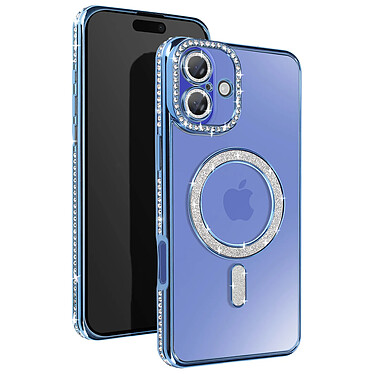 Avizar Coque Diamant pour iiPhone 16 Protection MagSafe Contour Strass Bleu