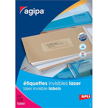 AGIPA Boîte 2400 étiquette 70x37 mm (24 x 100F A4) Las / Cop Coin Droit Permanent Transparent