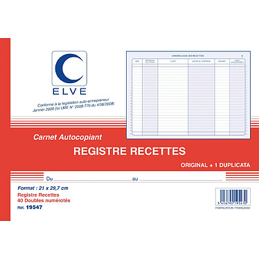 ELVE Manifold Micro ENTREPRENEURS RECETTES 210 x 297 mm 40 Feuillets Dupli