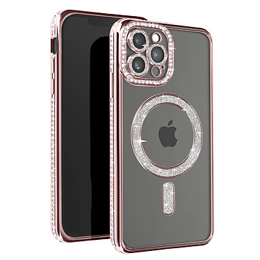 Avizar Coque Diamant pour iPhone 12 Pro Max Protection MagSafe Contour Strass Rose Champagne