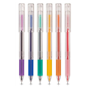 DELI Boîte 6 Stylos gel avec bouchon soft grip pointe aiguille 0.5mm 6 couleurs