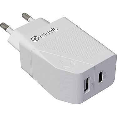 Avis Muvit Chargeur Secteur avec Double Connecteur PD USB-C 20W - QC 3.0 USB-A 18 W Blanc