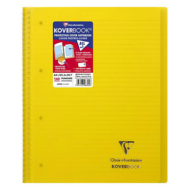 Acheter CLAIREFONTAINE Koverbook reliure intégrale enveloppante polypro transparent 22,5x29,7cm 160p ligné perfo. 4 trous coloris assortis