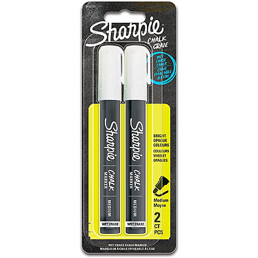 SHARPIE Lot de 2 Marqueurs Craie Pointe Moyenne Effaçables avec un chiffon humide Blanc