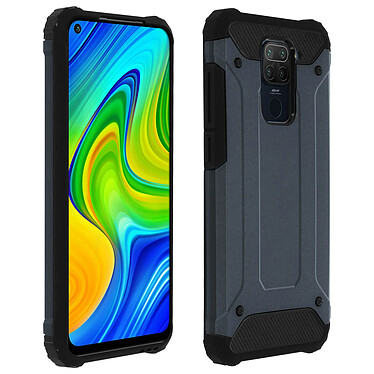 Avizar Coque Xiaomi Redmi Note 9 Design Relief Bi-matière Antichute bleu nuit