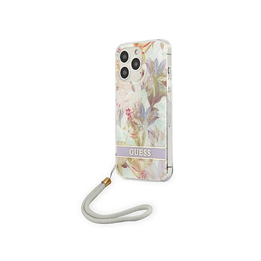 Guess Coque pour Apple iPhone 13 Pro Flowers avec lanière nylon Lavande