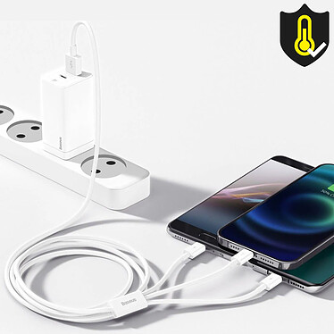 Acheter Baseus Cable 3 en 1 USB vers Lightning, USB-C et Micro USB 2.5A 15 mètres  Blanc