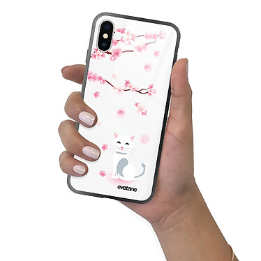 Evetane Coque en verre trempé iPhone Xs Max Chat et Fleurs pas cher