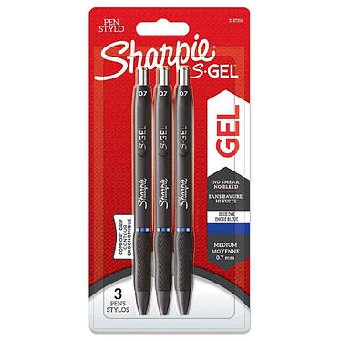 SHARPIE Stylo encre gel S-GEL, 0,7 mm, bleu, blister de 3