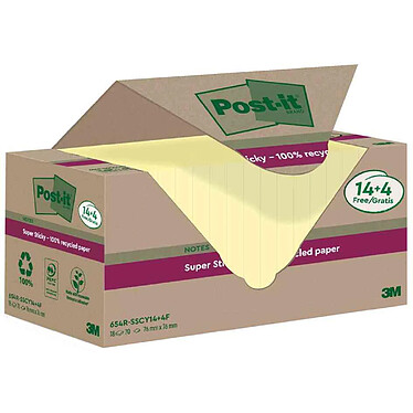 POST-IT Super Sticky Recycling Notes, 18x70 feuilles, 76 x 76 mm, jaune