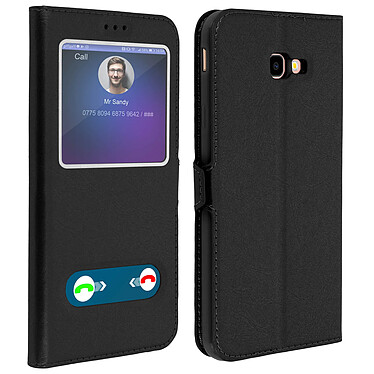 Avizar Etui Samsung Galaxy J4 Plus Housse Folio Double Fenêtre Fonction Support Noir