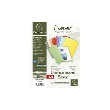 EXACOMPTA Paquet de 100 chemises Forever® 220 100% recyclé 24x32cm Assorties pas cher