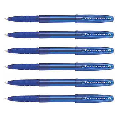 PILOT Stylo Bille à Capuchon SUPER GRIP G Pointe Fine Bleu x 6