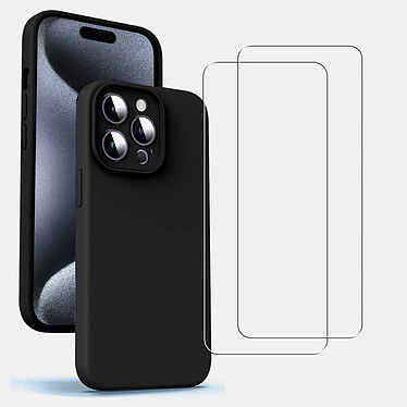 Acheter Evetane Coque iPhone 15 Pro Silicone liquide Noire + 2 Vitres en Verre trempé Protection écran Antichocs