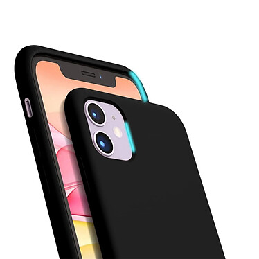 Evetane Coque iPhone 11 Noire Silicone Liquide + 2 Protections écran et 2 protections Objectif Caméra pas cher