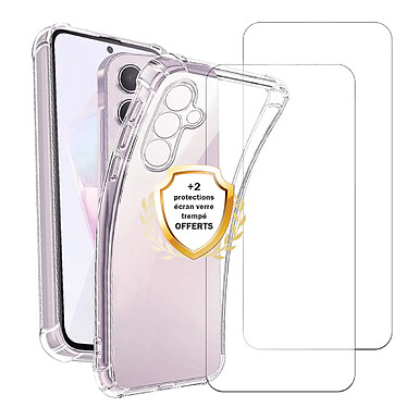 Evetane Coque Samsung Galaxy A05S Antichoc coins renforces Silicone + 2 Vitres en verre trempe Protection ecran