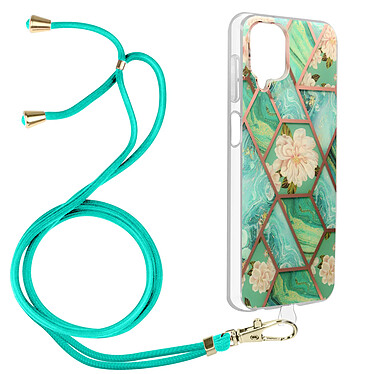 Avizar Coque pour Samsung Galaxy A12 Motif géométrique avec Cordon Amovible turquoise