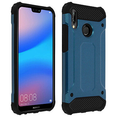 Avizar Coque Huawei P20 Lite Design Relief Bi-matière Robuste Antichute 1,8m bleu nuit