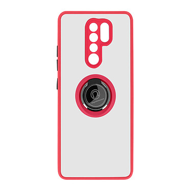 Avizar Coque Xiaomi Redmi 9 Bi-matière Bague Métallique Fonction Support rouge