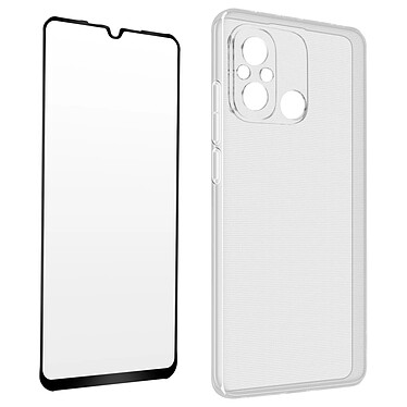 Avizar Coque pour Xiaomi Redmi 12C Silicone Gel et Verre Trempé 9H Contour Noir