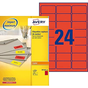 AVERY Boîte de 2400 étiquettes copieur 70X35 rouge fluo DP24R-100