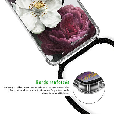 Acheter LaCoqueFrançaise Coque cordon iPhone 7/8/ iPhone SE 2020 noir Dessin Fleurs roses