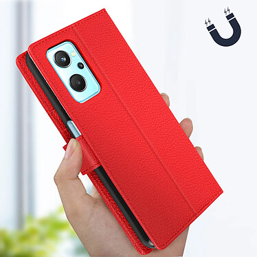 Avizar Housse pour Realme 9i , Oppo A76 et Oppo A96 Aspect Grainé Clapet Portefeuille Stand Vidéo  rouge pas cher