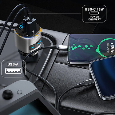 4smarts Transmetteur FM Bluetooth avec Chargeur Voiture USB et USB-C PD 18W  Noir pas cher