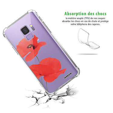 Avis Evetane Coque Samsung Galaxy S9 anti-choc souple angles renforcés transparente Motif Coquelicot